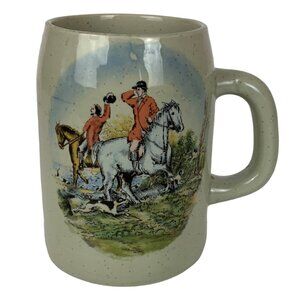 Vintage Beer Stein English Fox Hunt Stoneware Mug Barware Man Cave Decor